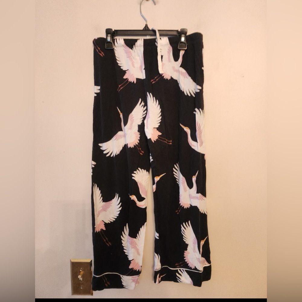 Black crane pattern wide leg pajama pants size womens small - Picture 2 of 3